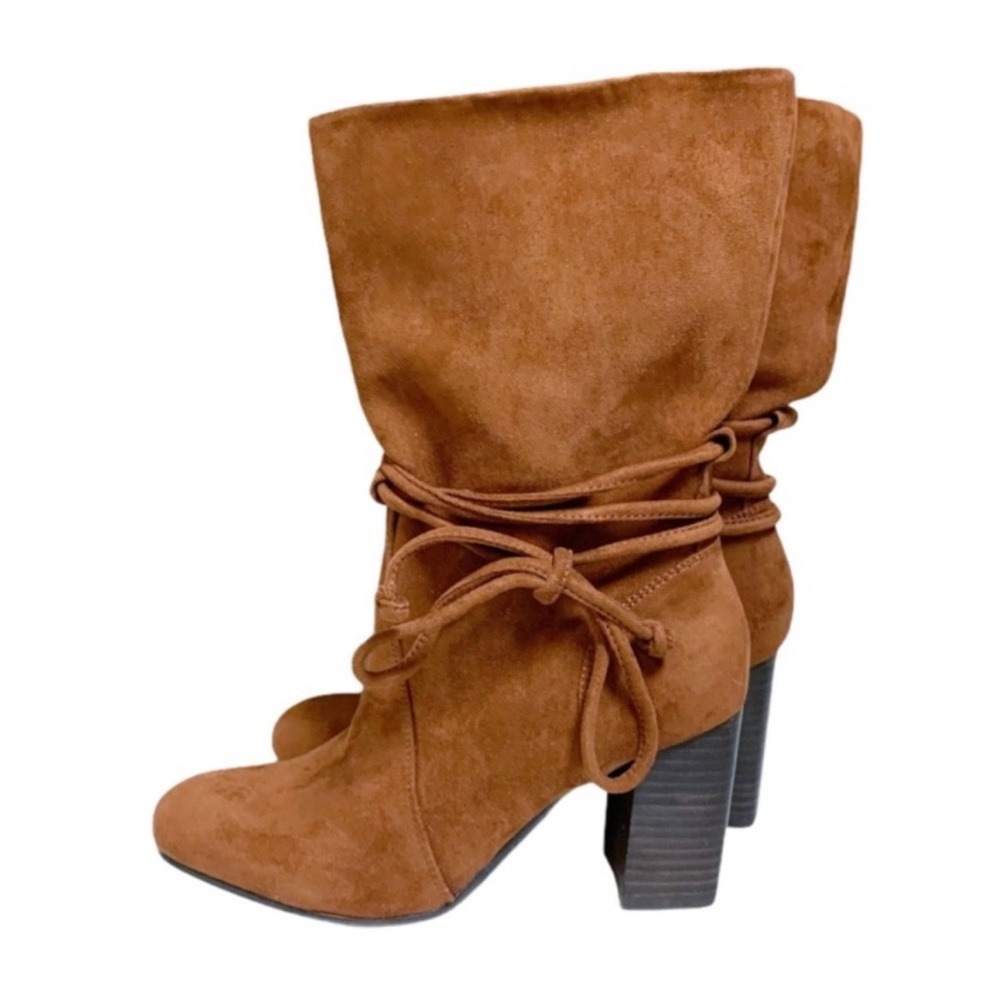 Free People Mila Heeled Brown Faux Suede Slouchy Ankle Boots NWOT Size 9